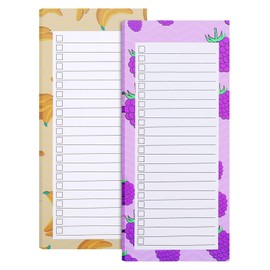 DOETYD 2 Pack Magnetic Shopping List Pad for Fridge 100 Tear Off Sheets Size of 21.4 x 8.8cm Meal List Grocery Notepad Fruit Theme Planner (Banana + Grapes)
