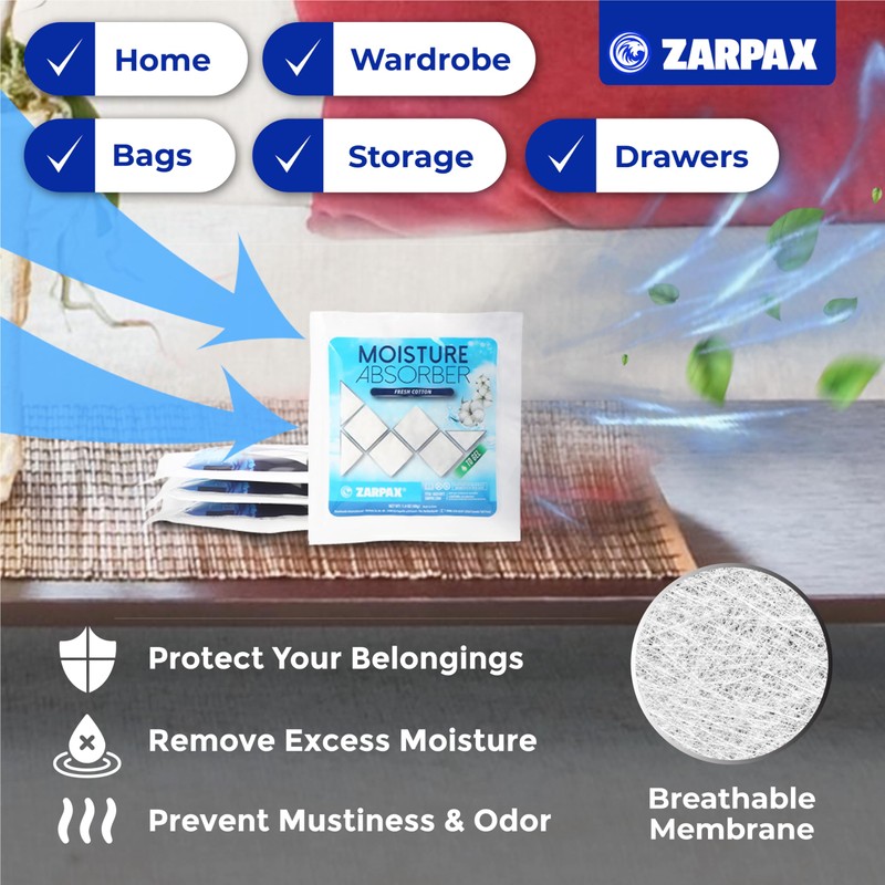 Zarpax Moisture Absorber Sachets Fresh Cotton 1.4 oz - Remove