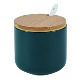 RockTrend Simple Pure Color Ceramic Spice Jar Seasoning Box Condiment Pot Sugar Bowl with Bamboo Lid and Spoon