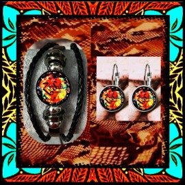 LED ZEPPELIN LOGO SET OF TWO  EARINGS  LEATHER BRACELETS