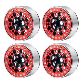 RCLIONS 4pcs Aluminum 1.9inch RC Beadlock Wheel Rim Replacement Ring for 1:10 Crawler RC Car 1.9" Wheels/Rims (Red)