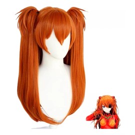 Caracterización Luna Peluca Asuka Langley Evangelion Cosplay Naranja Con Clips