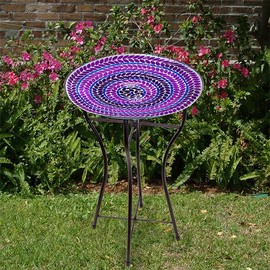 Generic Audubon Glass Mosaic Bird Bath with Steel Stand, Purple