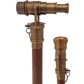 Vintage Brass Hollywood Walking Stick Collectors Telescope Wooden Walk Cane Marine Prop - Navirock