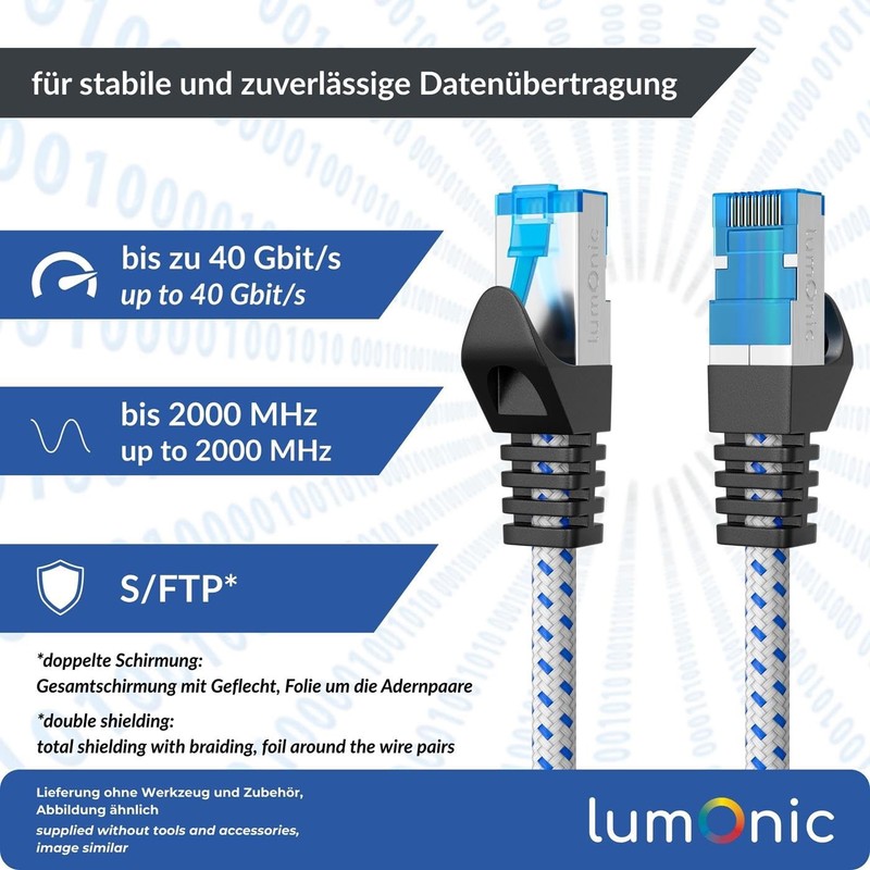 Lumonic CAT8.1 Patchkabel S/FTP 10m | RJ45 | Weiß Blau