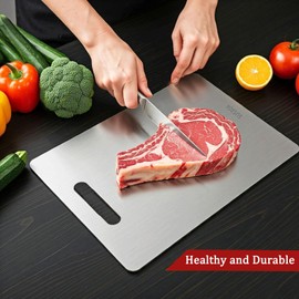Stainless Steel Cutting Board - 304 Cutting Boards for Kitchen, Food Grade 2 Sided Cutting Board, Meat Fruit & Vegetable Chopping Boards Necessities for Home Outdoor Camping Meal Prep (13.4 X 9 in)