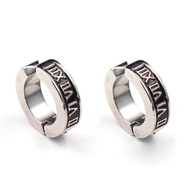 ALOHAMONI Fake Earrings, Ear Cuff, Earrings, Black, Silver, Binaural, 2-piece Set, Hoop Ring, Non-hole, Fake Earrings, Unisex, Spring Type, Just Pinch On, Easy to Install, Silver