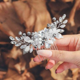Casdre Crystal Bride Wedding Hair Comb Silver Rhinestone Side Comb Hair Piece Leaf Hair Accessories for Women and Girls