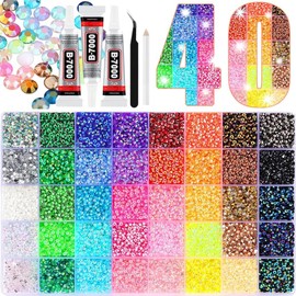 Bedazzle - Kit de diamantes de imitación de resina con pinzas para decorar con pedrería 36000 piezas de 40 colores, cristal multicolor de 3 mm, accesorios de kits Badazzle con 3 piezas de pegamento