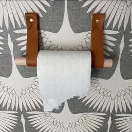 KEYAIIRA - Toilet Paper Holder Kit | leather with wood dowel walnut or birch simple loo roll holder minimalist leather strap hooks rustic bathroom decor