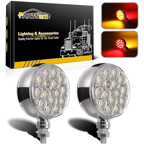 Partsam 2pc 3" Red/Amber Double Face Chrome Round Pedestal Lights