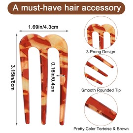 4Pcs French Hair Pins for Women, 3-Prong French Pins, U Shaped Hair Forks, Twist Hairpin Sticks Clips for Buns (Brown, Mermaid White, Blue,Blue Brown)