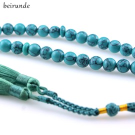 beirunde Muslims Islamic Dhikr Tasbeeh Tasbih Prayer Beads, 33 Blue Turquoise Stone Beads with Tassel