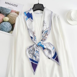 QIUTIMIY Silk Like Scarf for Women Neck Belt Satin Scarf for Hair Tie Fashion Purse Scarf for Handbag Accessories Charm(Boat White)
