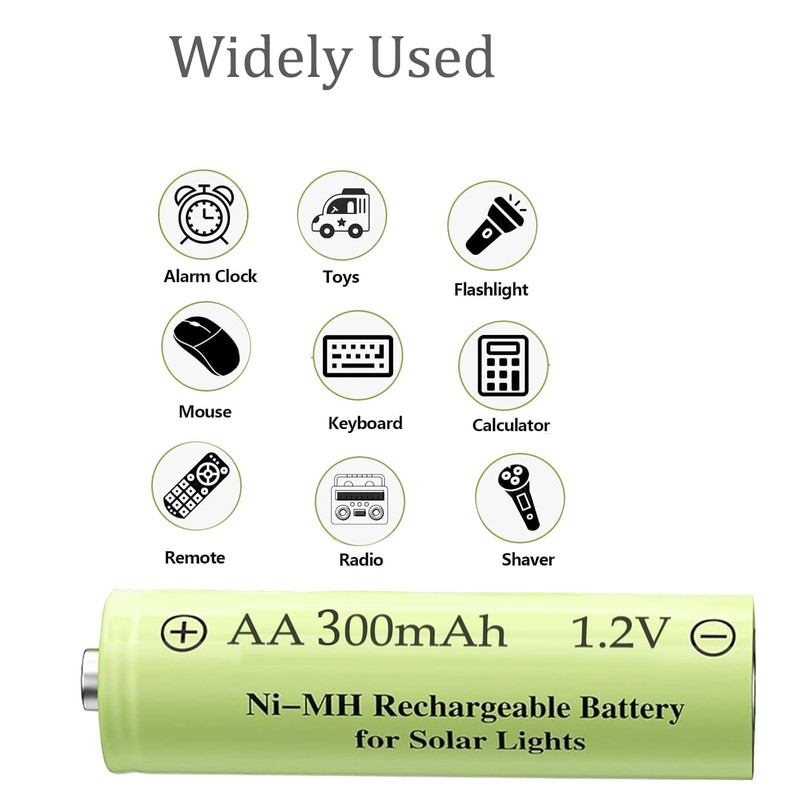 12 Packs 1.2V AA 300mAh Ni-MH Rechargeable Batteries for Solar