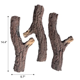 MrGas 3 Pcs Ceramic Fireplace Logs, Decoration Gas Log for Outdoor Indoor Fireplace, Heat Resistant Realistic Fake Logs for Ventless, Vented, Gas Inserts, Fire Pits