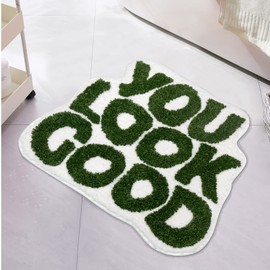 UNIBATH You Look Good - Alfombra de baño Verde Divertida y Bonita decoración de baño, Alfombra pequeña y Fresca, Antideslizante, de Microfibra Lavable, Absorbente, 25 x 21 Pulgadas