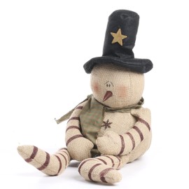 Sweet Weighted Primitive Burlap Snowman Doll by Factory Direct Craft - Rustic Plump Snowman for Christmas Decorations and Holiday Gifting