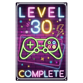 Retro Tin Sign 30th Birthday Men, Level 30 Complete, 30 Years Birthday Decoration, Funny Birthday Sign 30, Gift Birthday Gift for Teenagers Men Gamer, Metal Sign 20 x 30 cm