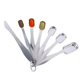Heavy Duty 18/8 Stainless Steel Measuring Spoons Easy Read Slim Long Design for Baking Cooking Rectangular Metal Tablespoon and Teaspoon for Dry & Liquid Ingredients(Set of 7 with Leveler)