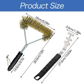 Grillrostheber, 2 Stück hitzebeständige Grillrostheber + Grillbürste Dreiseitige, Anti-Verbrühung Grillrost Heber Werkzeug Edelstahl-Grillgitter-Abzieher BBQ Werkzeuge Zubehör für Camping