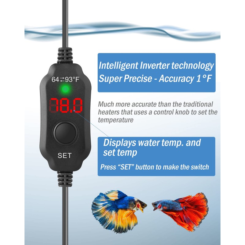 AquaMiracle Adjustable 10W Betta Heater Small Aquarium Heater Submersible Fish