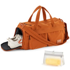 Hanke Carry On Luggage Gym Bag for Women with Compartment Multifunctional Carry On Duffel Bag for Travel Lightweight Sports Bag Workout bag with Detachable Pocket,Mocha Brown