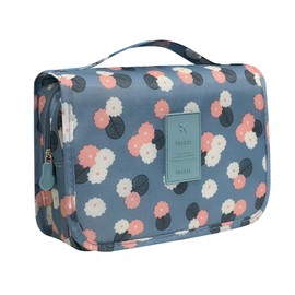 Hanging Travel Toiletry Bag, Waterproof Makeup Bag, Portable Cosmetic Bag, Travel Essentials, Toiletries Travel Organizer for Women Ladies Girls, Blue Flower