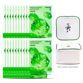 Innisfree Active Mask Madecassoside (Moisture Soothing) 20 sheets + Play Green Cosmetic Pouch (Green) / 이니스프리 액티브 마스크 마데카소사이드 (수분진정) 20매+플레이그린 화장품 파우치 (그린)