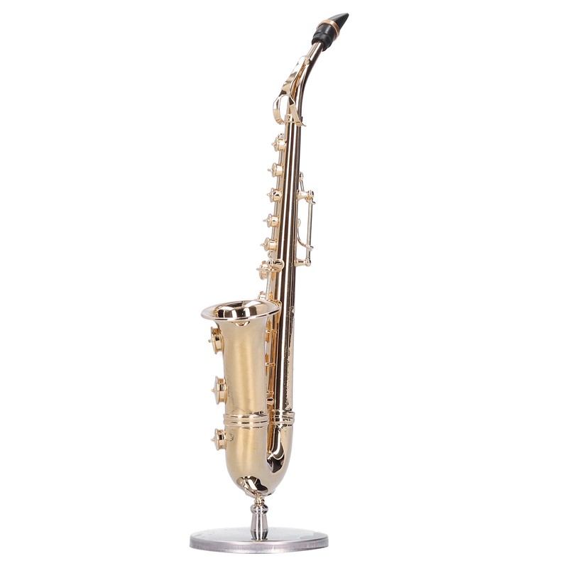 Miniature Copper Saxophone Model with Stand Mini Musical Instrument Ornaments