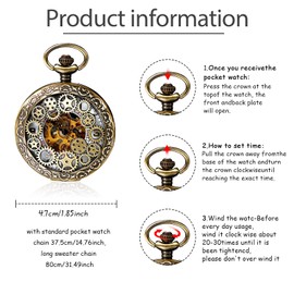 SUPBRO Women's Men's Pocket Watch Retro Gear Analogue Mechanical Chain Watch with Necklace Sweater Chain, bronze, steampunk