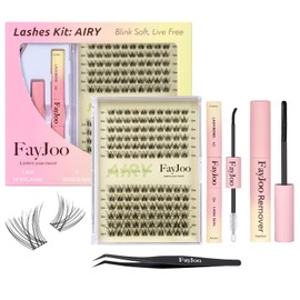 Natural Wispy Soft Lash Clusters Kit, C Curl Individual Lashes 8-16mm, DIY Salon Eyelash Extensions with Thin 0.05mm Invisible Band,Lightweight, Waterproof for Daily Wear, AIRY 11 Kit