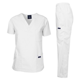 Dagacci Medical Uniform Scrubs Medical Uniform Unisex Scrubs Set Medical Scrubs Top and Pants (Large, White)