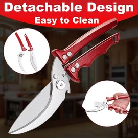 Heavy Duty Poultry & Meat Kitchen Shears (Burgundy) - Food-Grade Stainless Steel, Dishwasher Safe | Perfect for Chicken, Turkey Prep (Thanksgiving Essential)