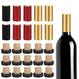 60pcs Wine Sealer for Wine Bottles, Include 30pcsPVC Heat Shrink Capsules and 30pcs Wine Bottle Cork Stoppers, Wine Bottle Tops Seals Corks, Wine Shrink Wrap Shrink Caps, for Cruise