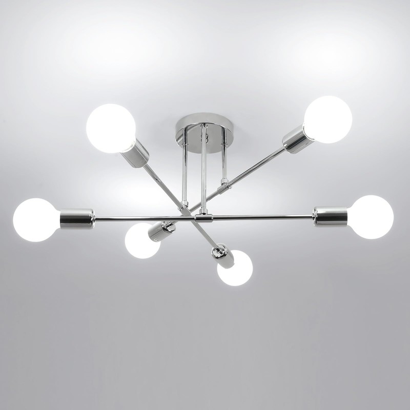 Comely Modern 6-Light Sputnik Chandelier Ceiling Lights, Adjustable Semi-Flush Mount