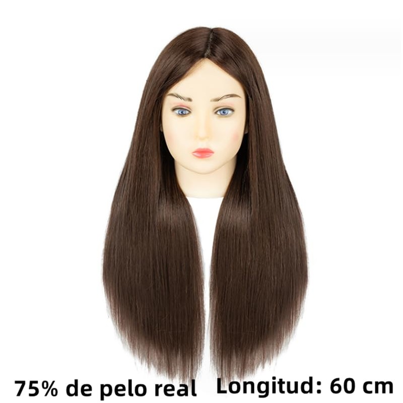 PUBAMALL Cabeza de maniquí con 75% de cabello real, Para