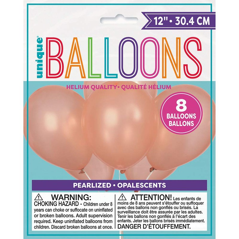 Unique Latex Pearlized Balloons, 8ct, Rose Gold, 12"