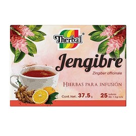 Therbal Té de Jengibre Infusión herbolaria Estimulante con Zinc  25 Sobres  Apoyo Inmune y Digestivo                                                  