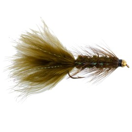 The Fly Fishing Place Dark Olive Bead Head Krystal Woolly Bugger Classic Streamer Flies - Set of 6 Trout Fly Fishing Flies - Hook Size 4