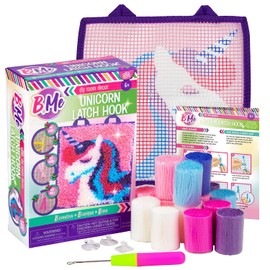 B Me - Kit de gancho de cierre de unicornio para niñas - Mini juego de costura de alfombra con 15 paquetes de hilos coloridos, lona codificado por colores, ideal para decoración de recámara