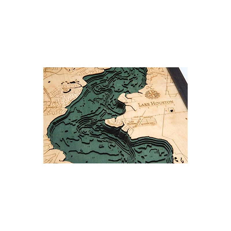 Lake Houston, Texas 3-D Nautical Wood Chart, 13.5" x 31"