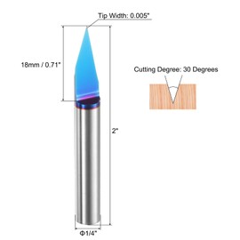 uxcell V Groove Router Bit 0.005" Tip 30 Degree 0.005" Tip Width 1/4 inch Shank CNC Engraving Bits with Nano Blue Coated Solid Carbide Cutter for Fine Carving Sign Making