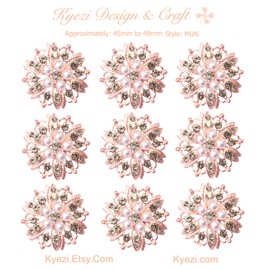 9pcs Set Rose Gold Gorgeous Luxury Sparkling Rhinestone Brooches, Kyezi Design & Craft Big Pearl Crystal Wedding Bouquet Kit DIY Set Invitation Decoration (Style: 6, 1 Set (9pc))