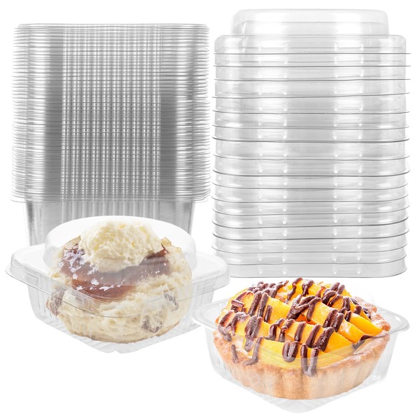 LANIAKEA 200PCS Individual Cupcake Containers 2.3x2.3x1.4inch Plastic Clear Cupcake Box
