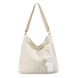 Garpish Women's Tote Bag, Large Capacity, Shoulder Bag, Canvas Tote Bag, Sailcloth, A4, Messenger Bag, Crossbody, Commute, School, Lightweight, Plain, Zipper Closure