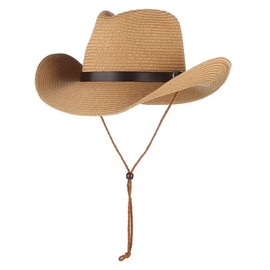 Wide Brim Straw Cowboy Hat for Men Women Shapeable Western Cowgirl Sun Hat Packable UPF 50+ Panama Beach Cap Khaki