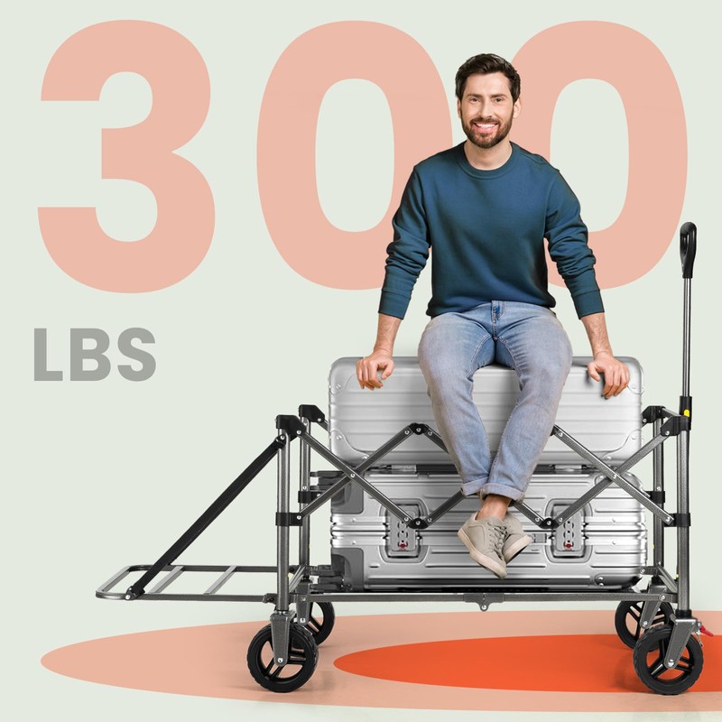 Overmont Collapsible Wagon with Tailgate - 49.2" Extended Heavy Duty