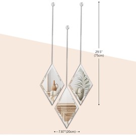 PHOSPHOR Small Silver Wall Decor Mirrors 6 PCS, Diamond Wall Mirror with Hanging Chain, Wall Mirrors for Living Room