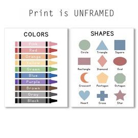 Set of 2 Educational Prints,Color Chart Shape Chart - Boho Classroom Decor,Educational Wall Art,School Supplies,Kid's Room Decor,Toddler Room Decor,Nursery Decor.Unframed (8X10 INCH)